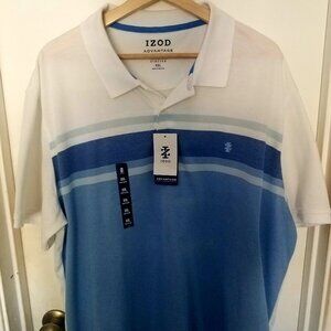 Izod Performance White And Blue Collared Polo Men's Size XXL